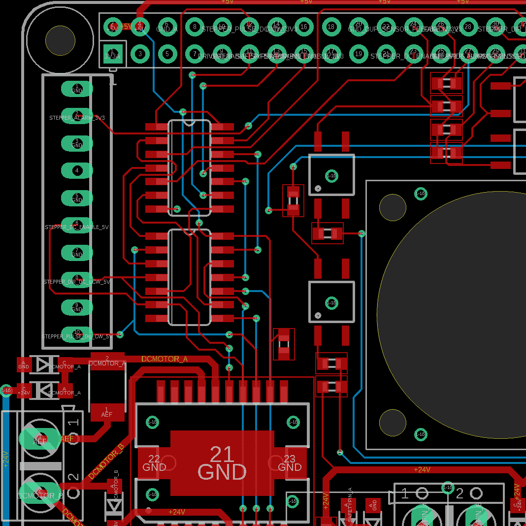 Zoom on a virtual layout of a MyAppCafé delivery door PCB board