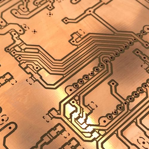 Closeup of an etched copper PCB